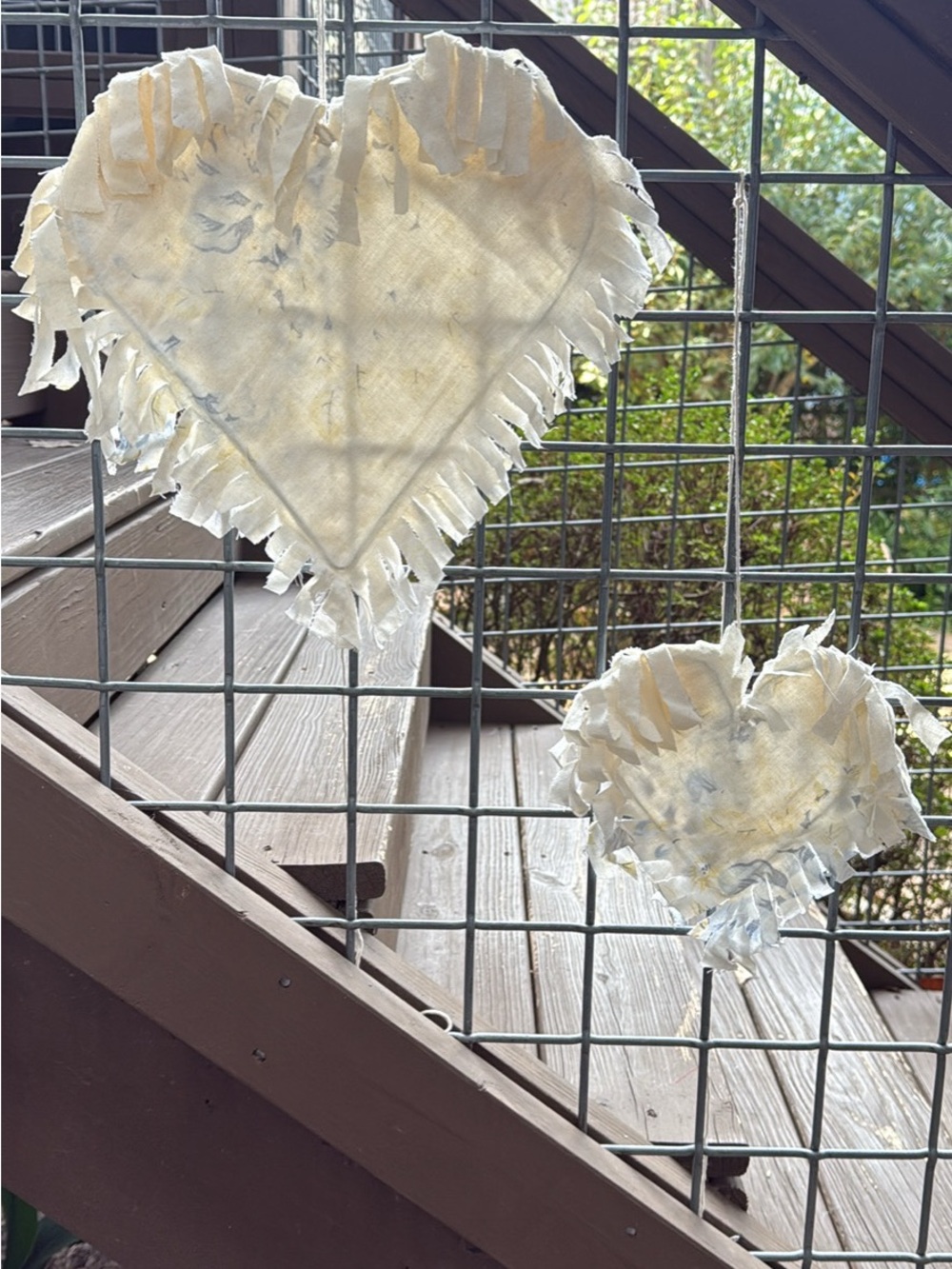 Fringed Heart Hanging Decor - Cream Fabric Hearts - Set of 2